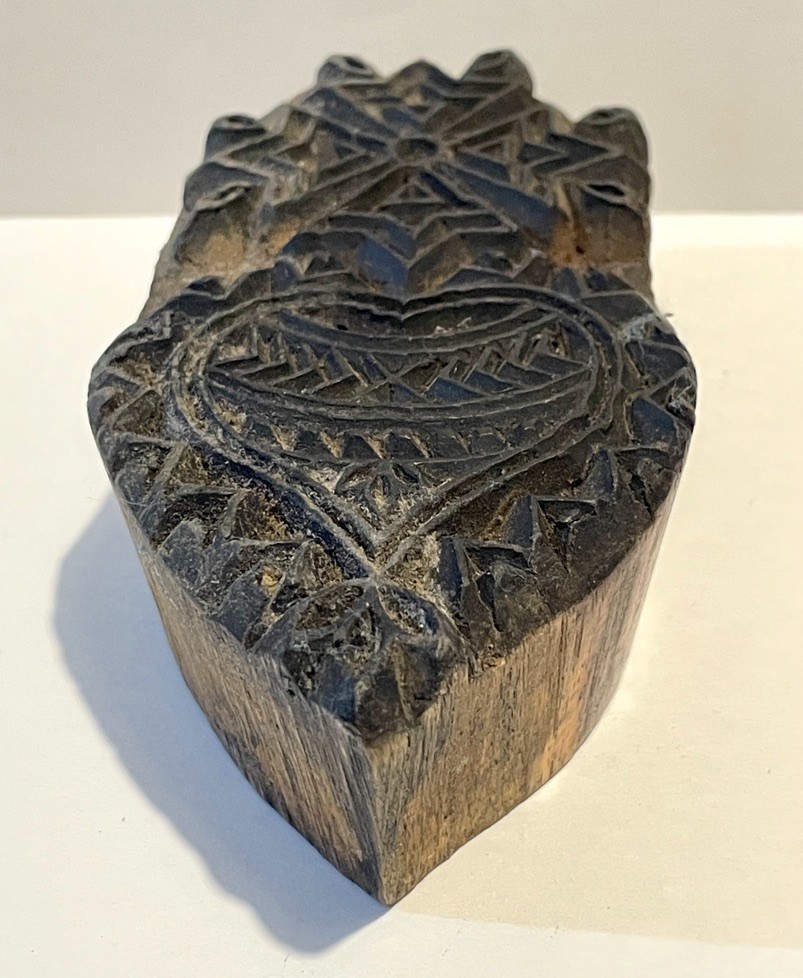 Vintage Heart Textile Printing Block Cross Star Hand Carved Wood 4.5" Long Stamp