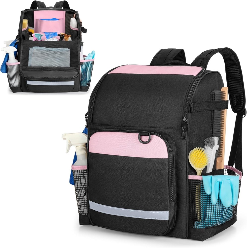 Versatile 11-Pocket Pink Cleaning Organizer with Durable Nylon Material