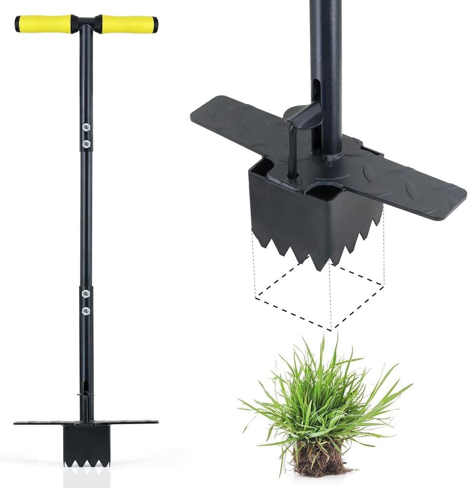 Sod Plugger Tool 36-INCH, Grass Plug Tool 3 X 3 Square with Serrated Base, Bulb