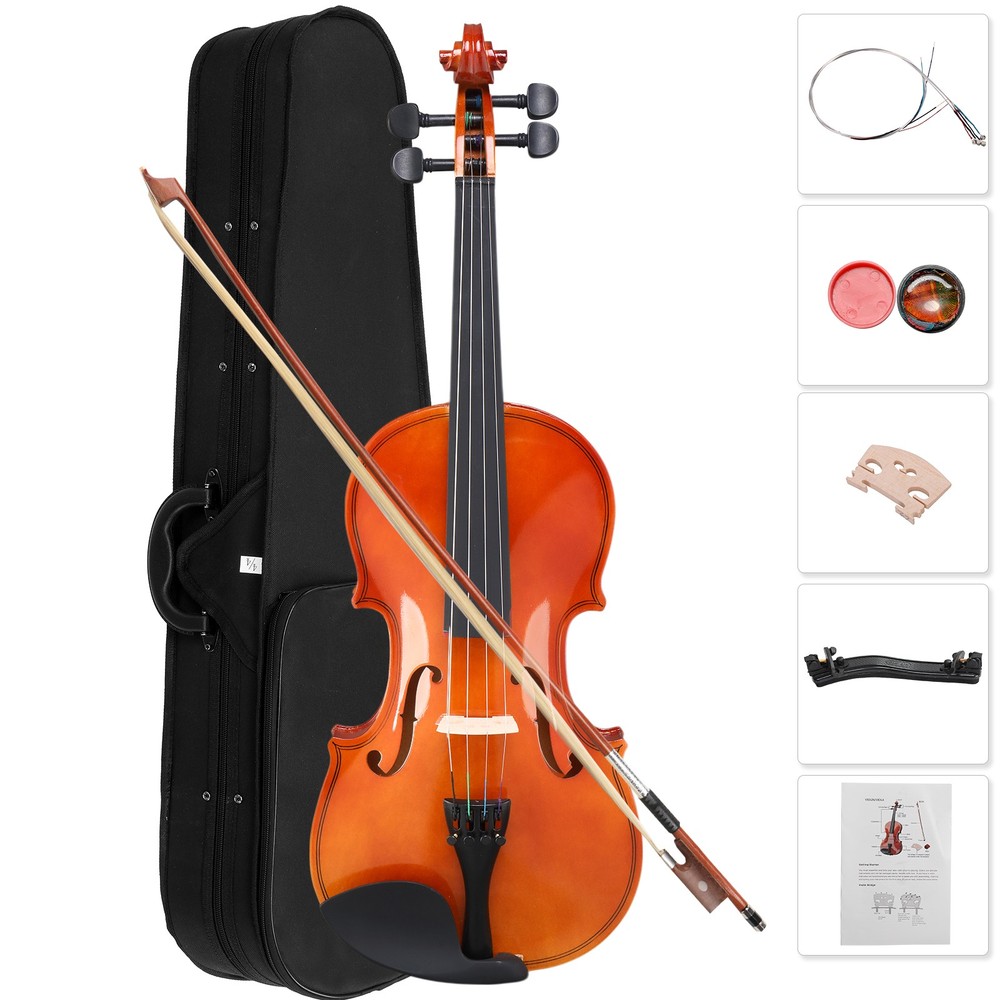 Glarry 1/2 Size Solid Maple Coffee Color Acoustic Violin Set for Beginner