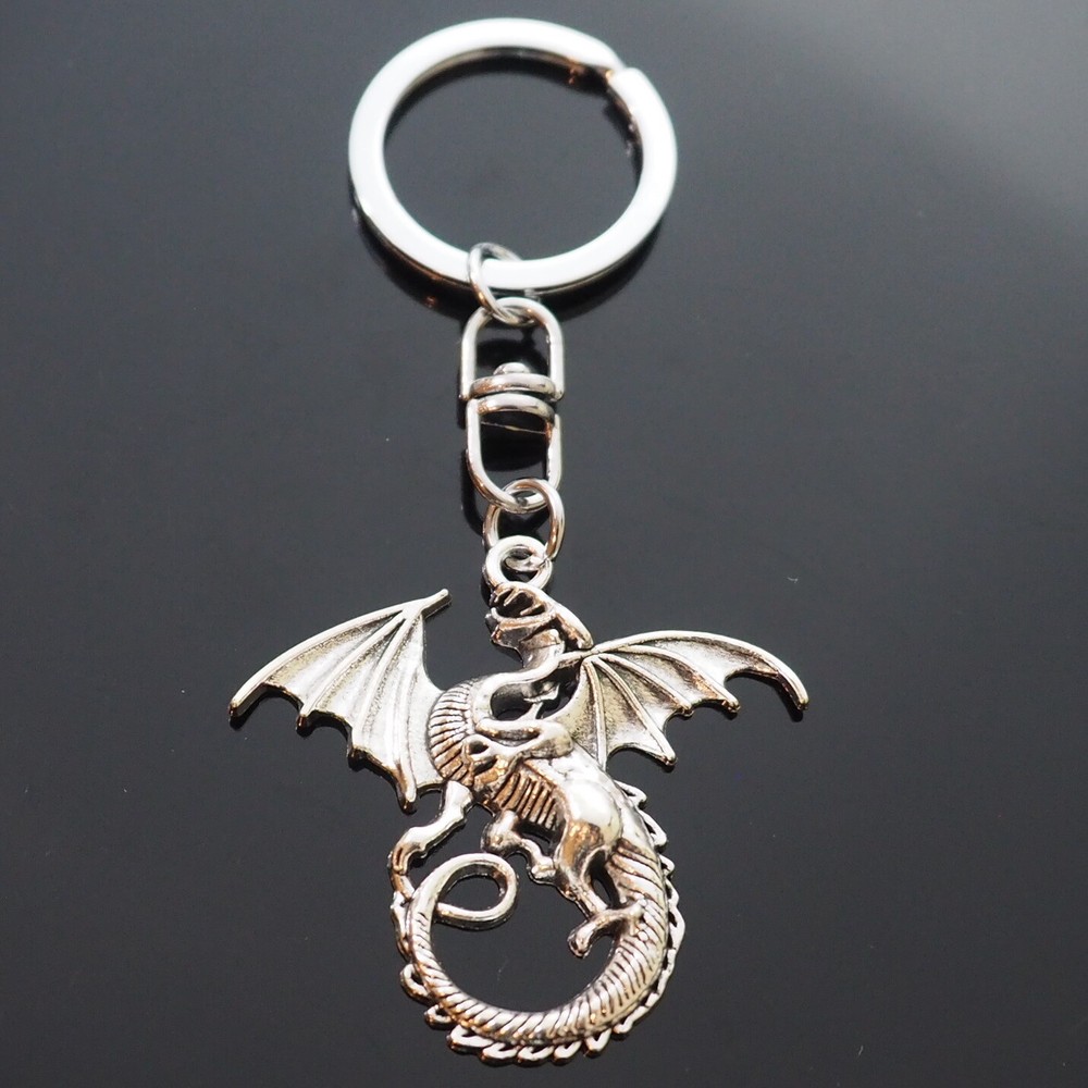 Winged Dragon Long Tail Silver Keychain Swivel