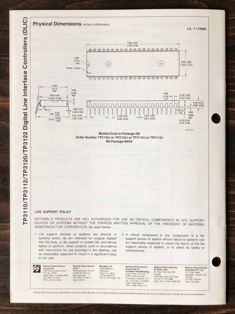 National Semiconductor - TP3110 Digital Line Interface Controller (DLIC) 1985