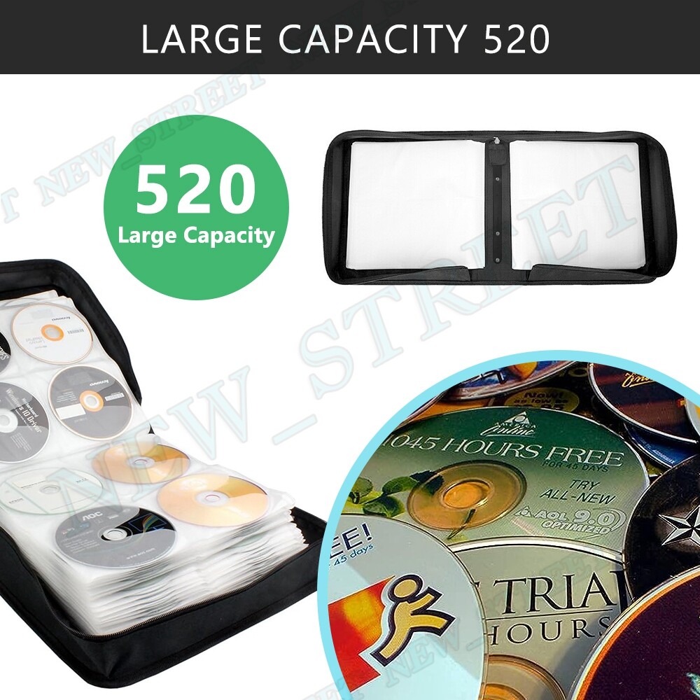Portable 520 Disc CD DVD Case Wallet Sleeves Storage Holder Folder Bag Box Large