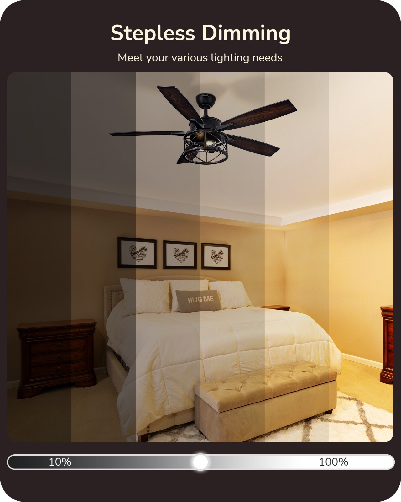 EDISHINE 52 Inch Farmhouse Ceiling Fans With Lights Rustic Ceiling Fan Remote