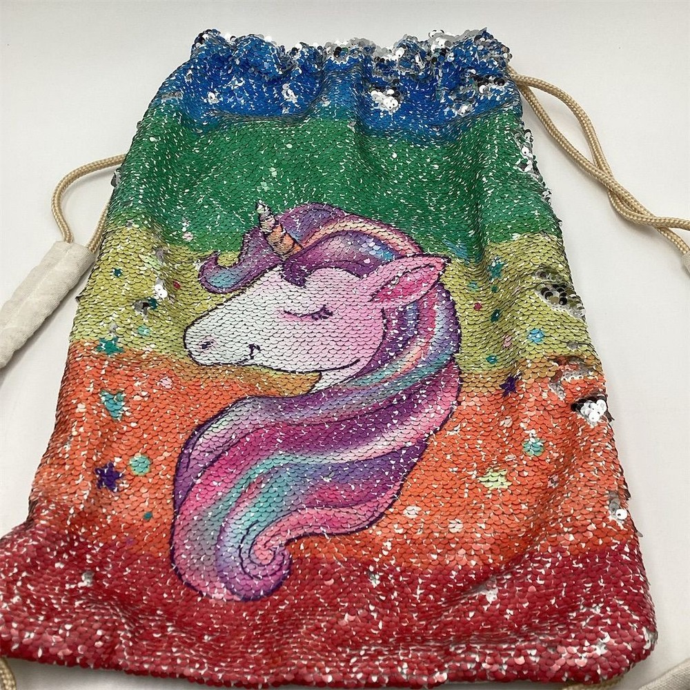 LURICO Unicorn Sequin Drawstring Bag Large Multicolor Kids Backpack