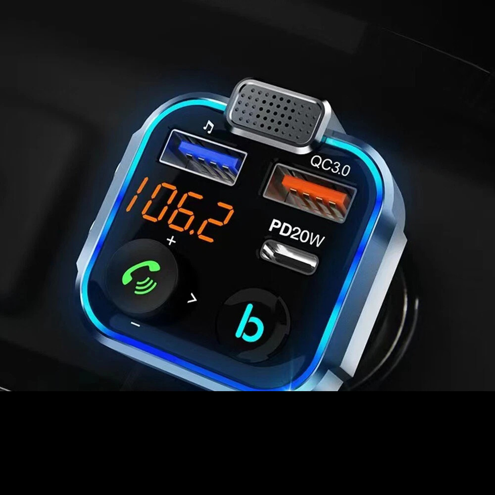 Bluetooth 5.0 Car Wireless FM Transmitter Adapter Type-C PD Charger AUX
