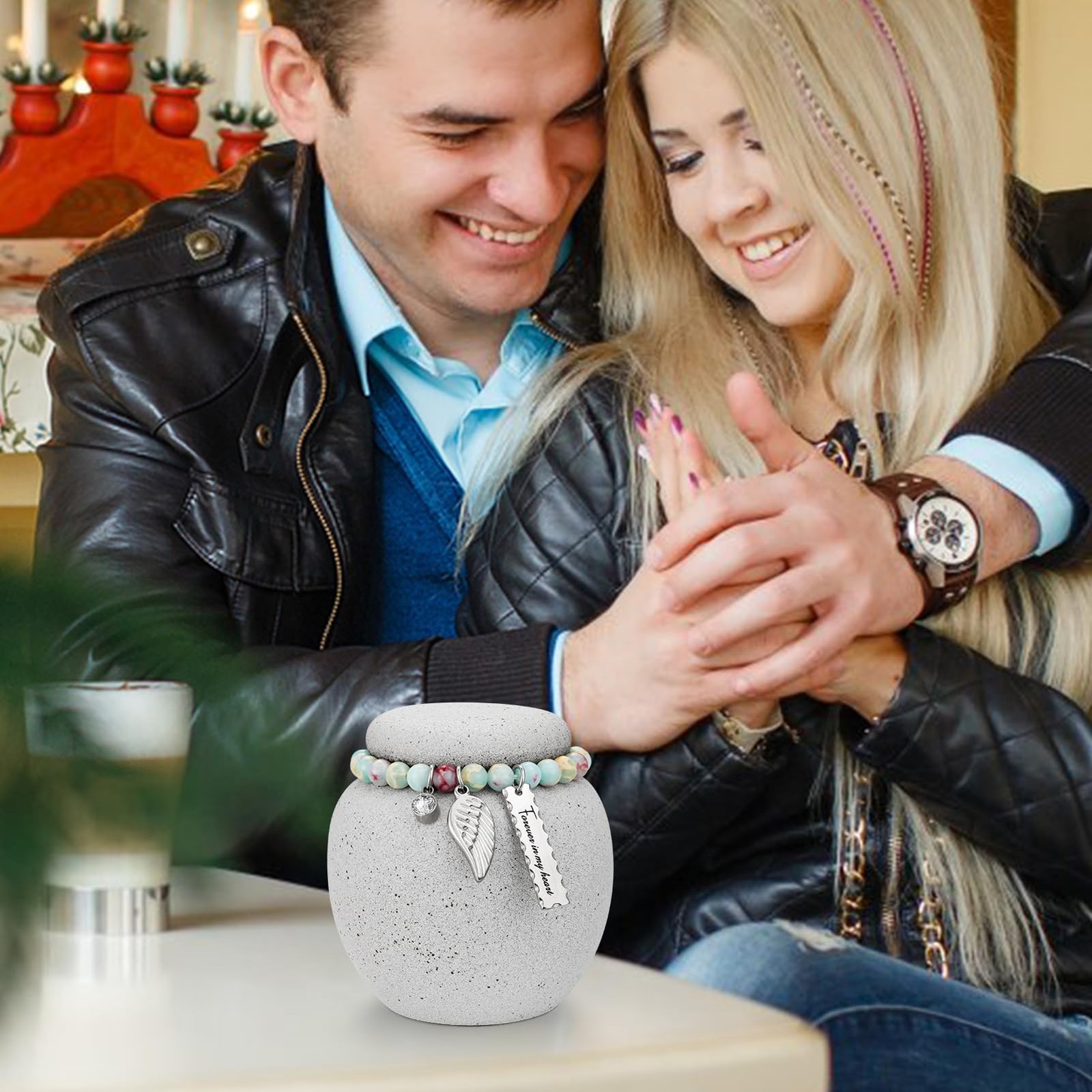 SOITIS Mini Urn for Human Ashes - 2.76 Inches Ceramic Gray+brown