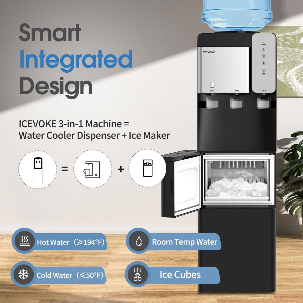 Water Dispenser with Ice Maker Function, Top Loading Hot & Cold Water Cooler