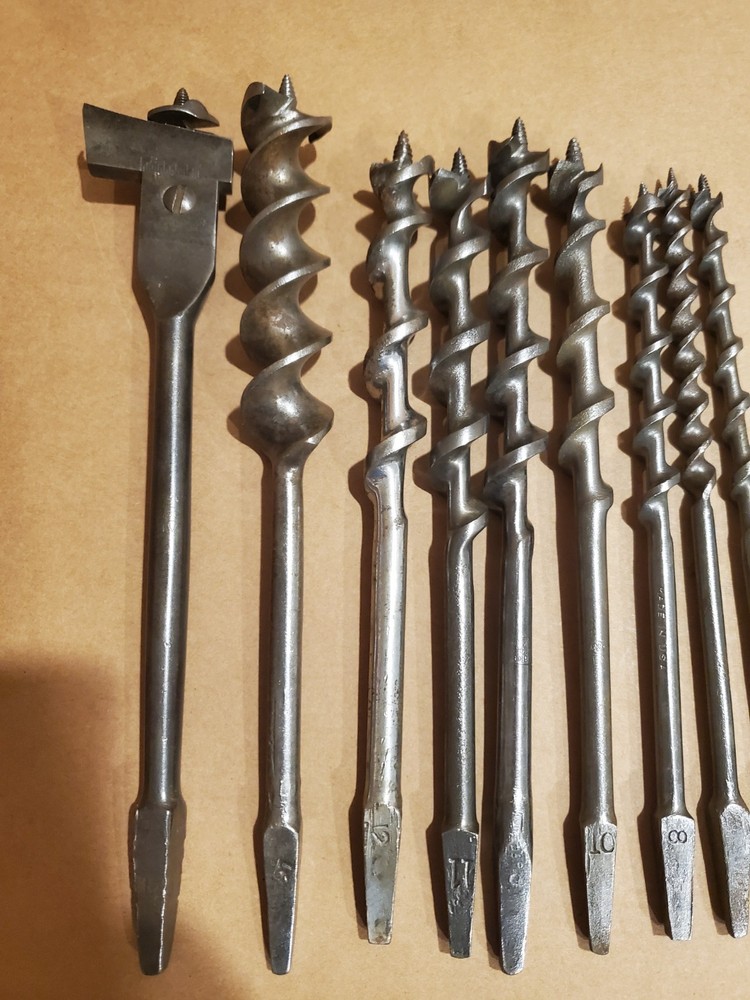 12 Vintage Bit Brace Hand Drill Bits,Auger bits,Adjustable, Old Carpenter Tools