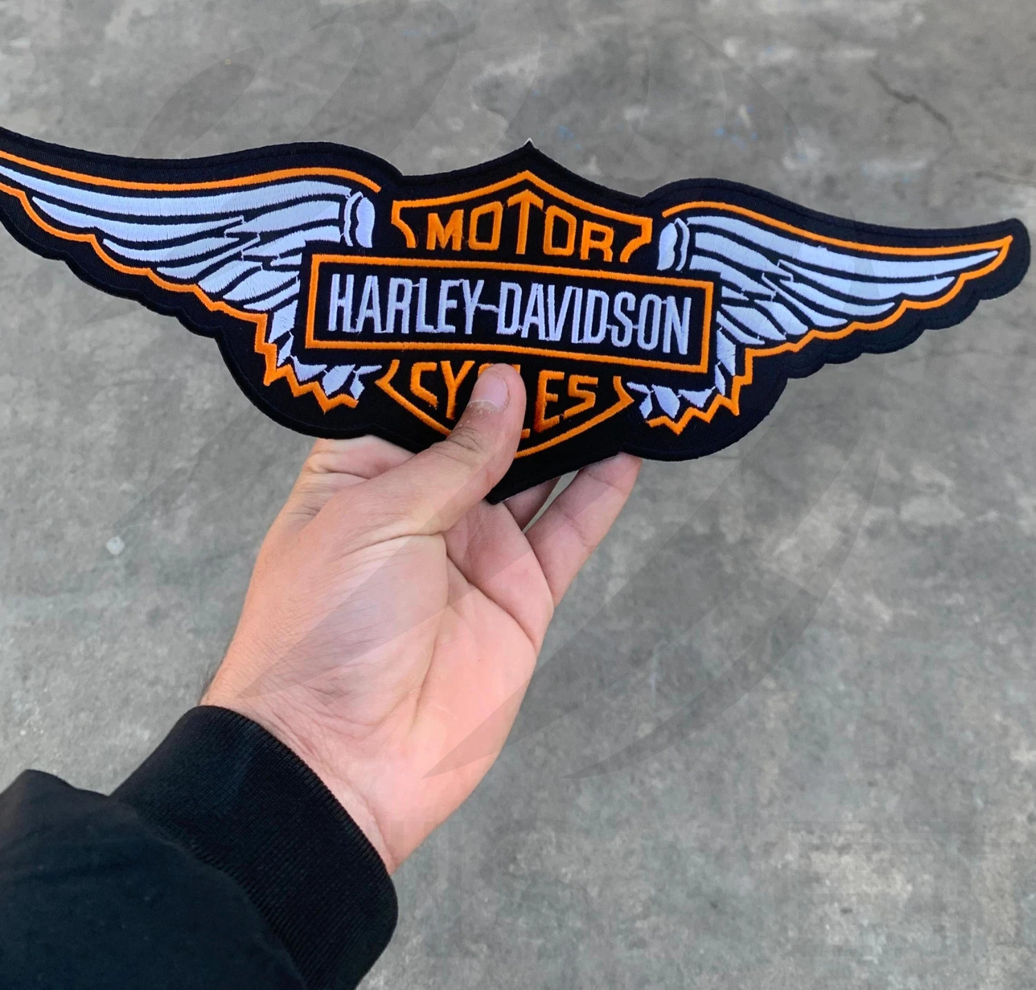 Harley-Davidson Large 15″ Wing Logo Patch White Orange Iron-On Embroidered Logo