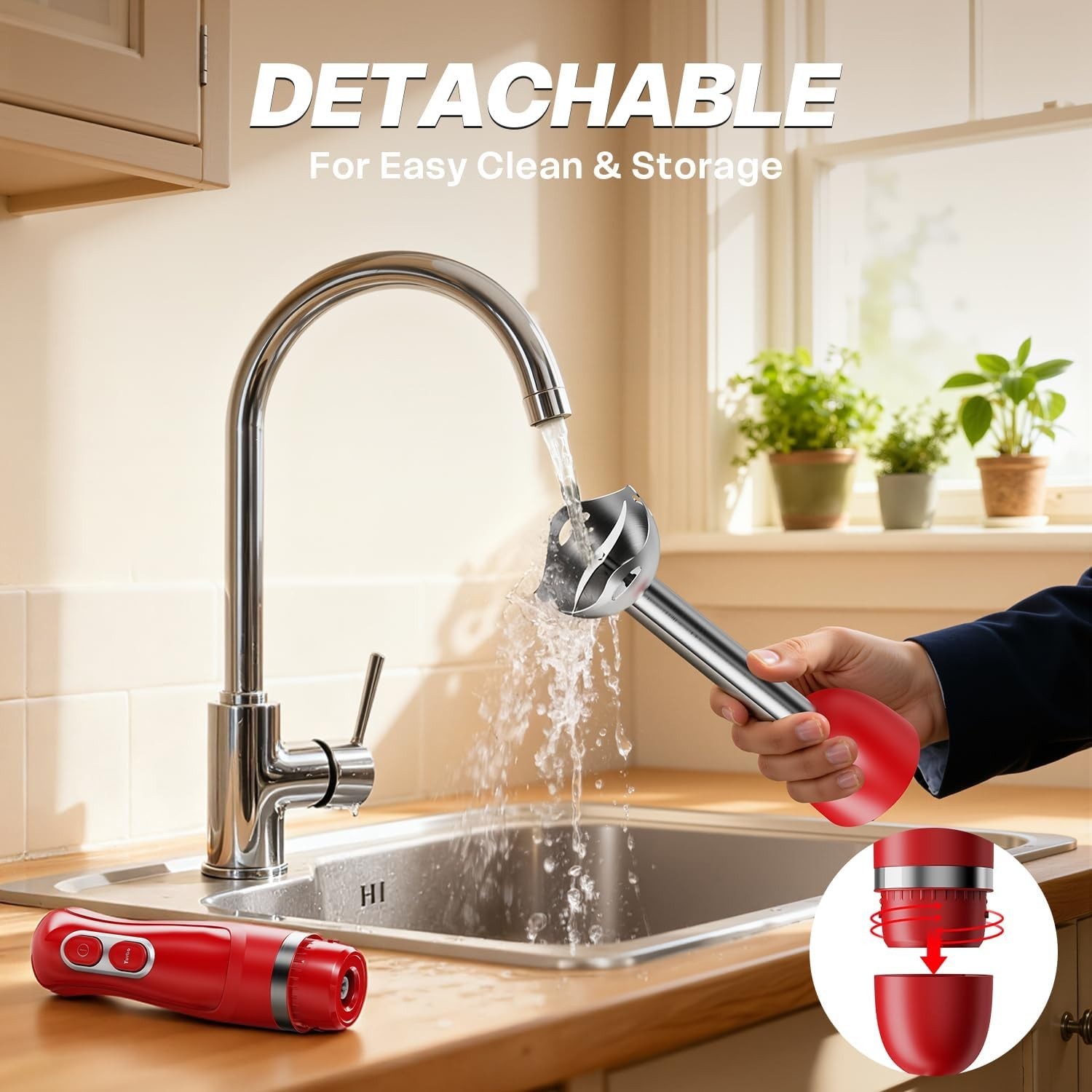 Red Handheld Immersion Blender, 2-Speed, Stainless Steel, Corded