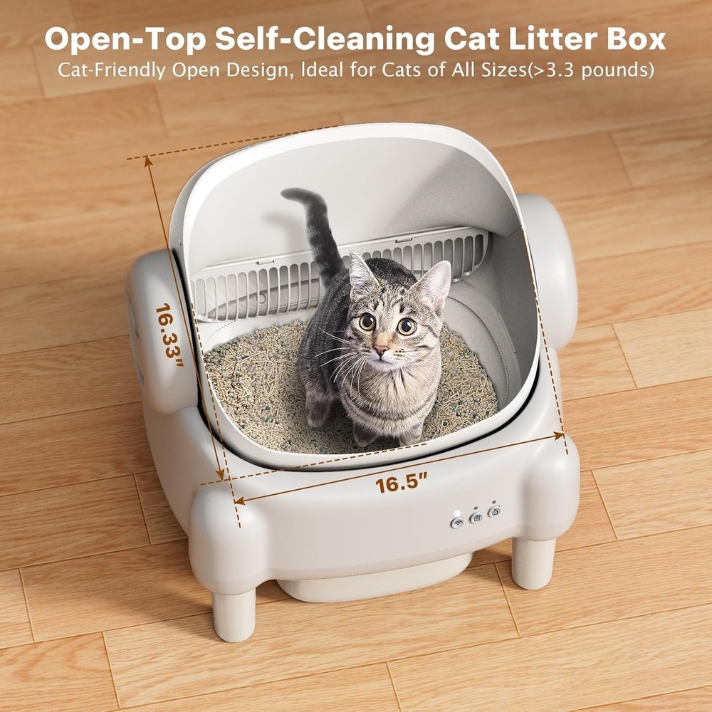 Used Smart Automatic Litter Box Open-Top Self-Cleaning Cat Box 10.5L Odor-Lock