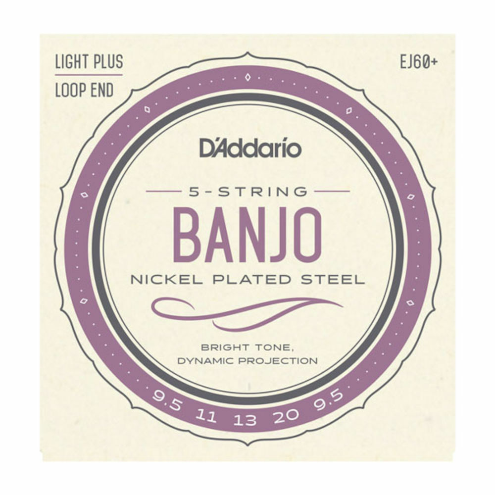 D'Addario EJ60+ 5-String Banjo Strings, Nickel, Light Plus, 9.5-20