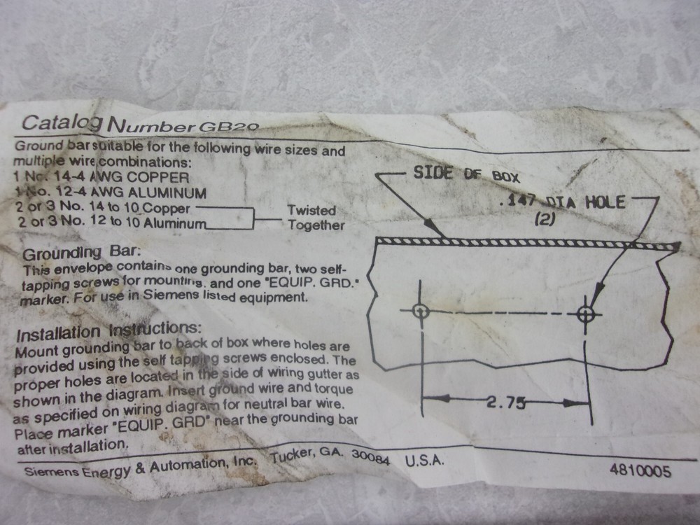 SIEMENS GB20 GROUND BAR, 0558C