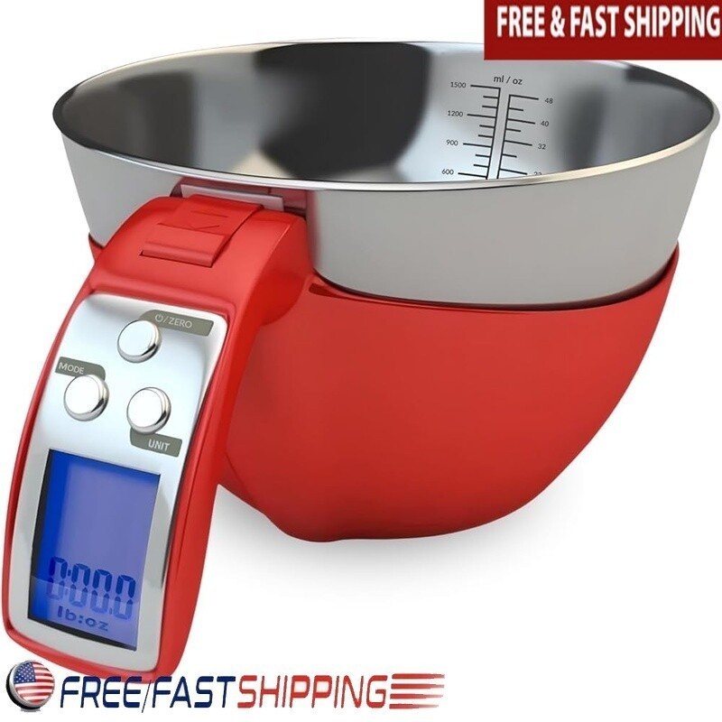Digital Kitchen Scale W/ Bowl High Precision Tare Function Backlit LCD Display