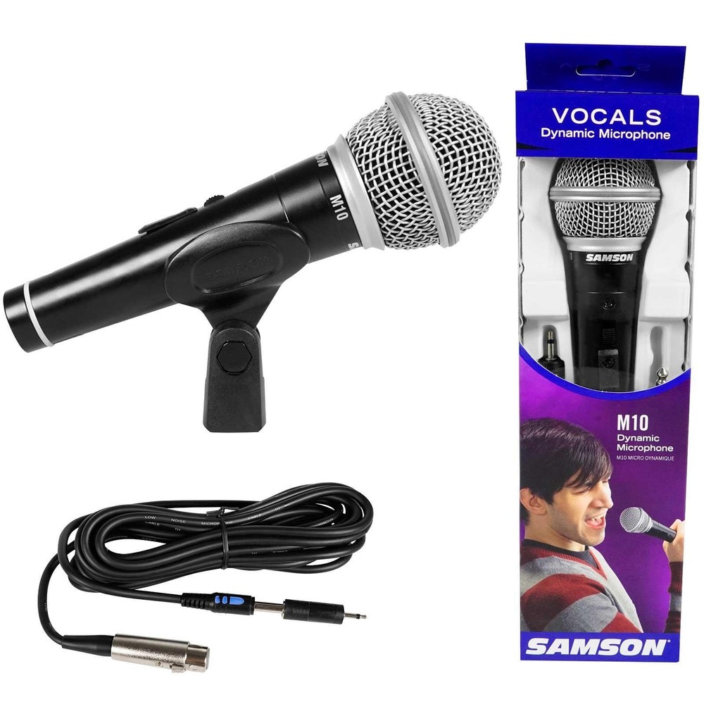 Samson M10 Dynamic Vocal Handheld Microphone Mic w Boom Stands Cables 3 Pack