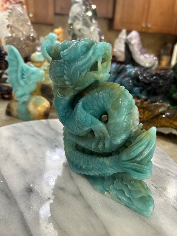 Blue Amazonite Dragon hand carved