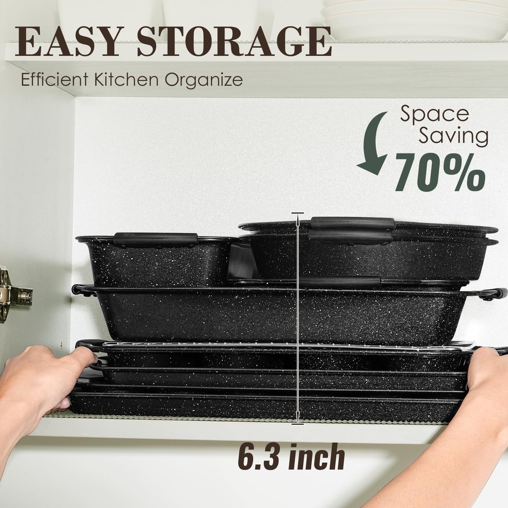 AIVIKI 22 Pieces Nonstick Baking Pans Set Stackable Bakeware with Silicone Handl