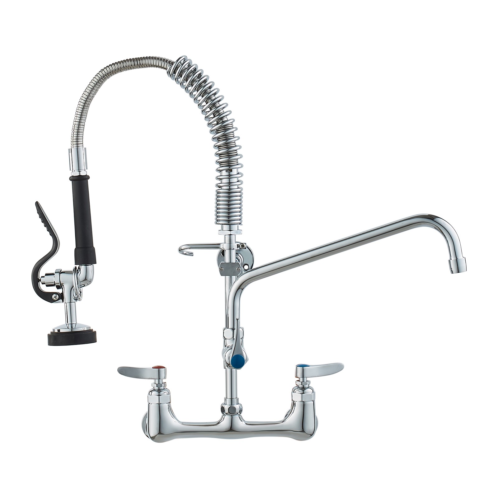 21" Commercial Pre-rinse Faucet Wall Mount Kitchen Sink Faucet w/ Sprayer