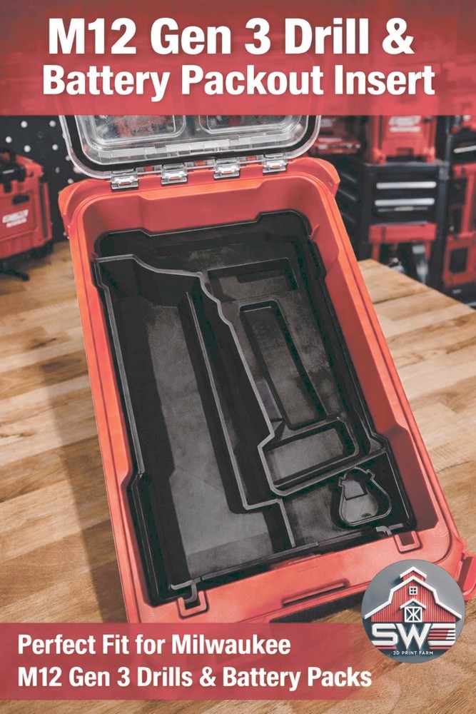Milwaukee Packout Insert Compatible with M12 Gen 3 Drill, Batteries, and Access