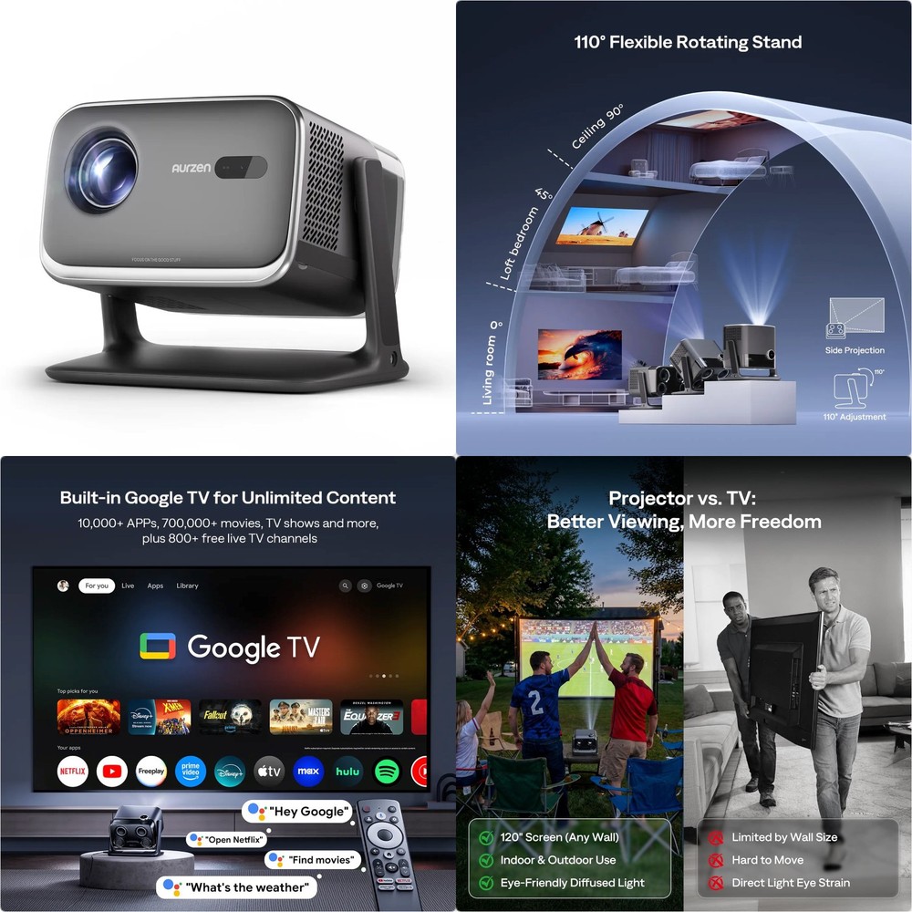 Aurzen BOOM mini Google TV Smart Projector Black