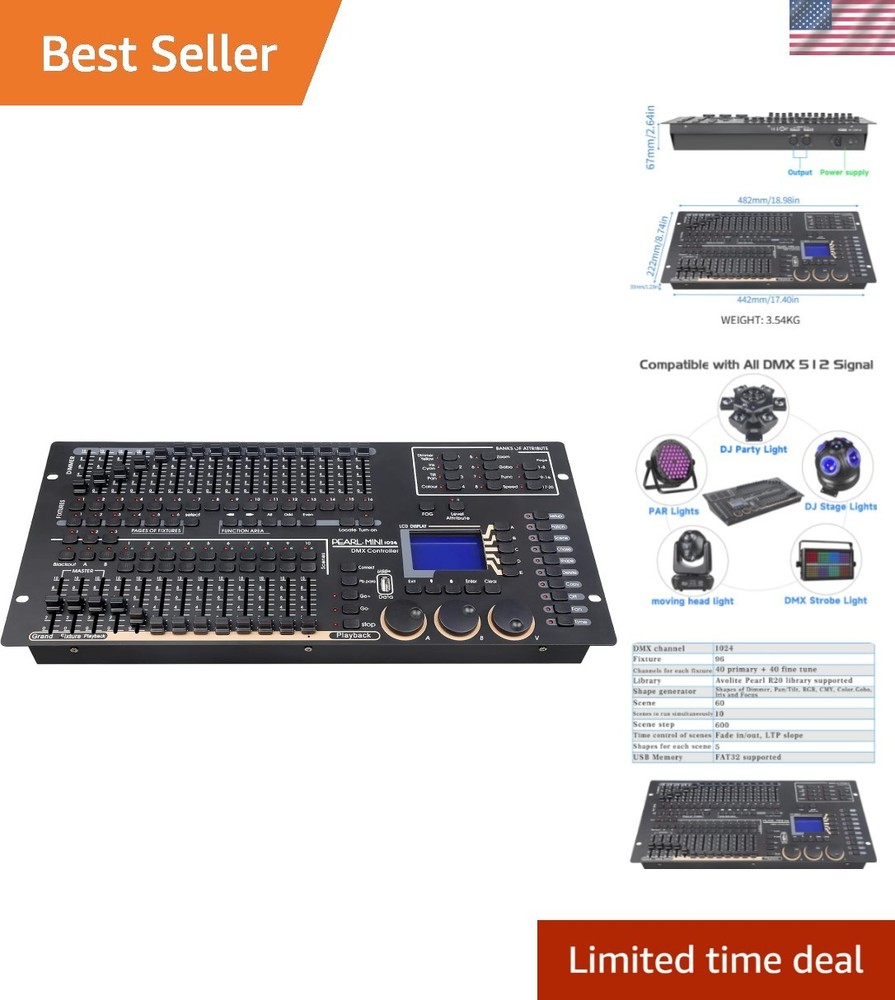 Compact Stage Lighting Controller - 1024 Channels, 60 Scenes & Real-Time Control