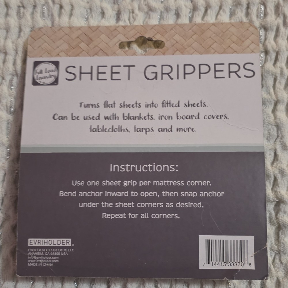 Full Load Laundry Adjustable Bed Sheet Grippers 4 Pack White Elastic Metal