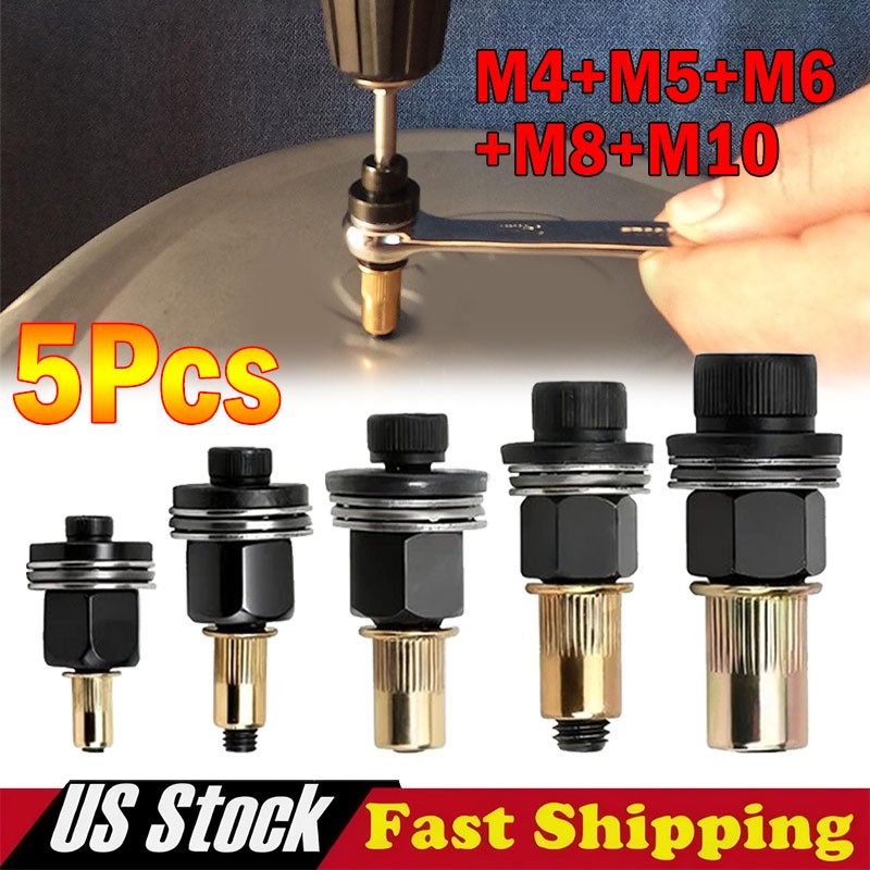 5Pcs Manual Rivet Nut Tool Adapter Carbon Steel Flat Head Threaded Insert Nuts