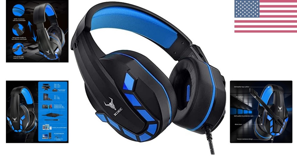 Adjustable Volume Gaming Headset with Rotating Mic - PS4, PS5, Xbox Compatible