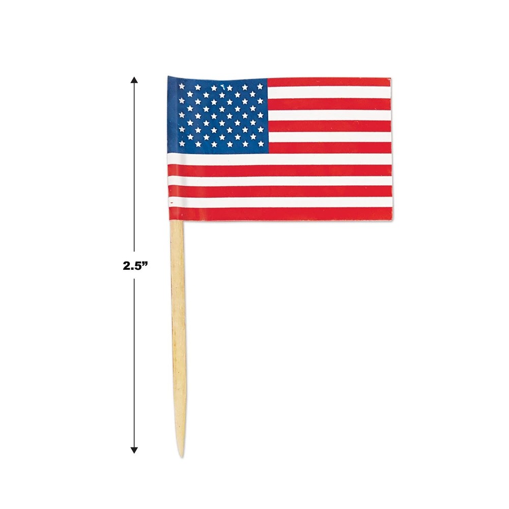 Pkgd U S Flag Picks (50/Pkg) 2.5", Red/White/Blue