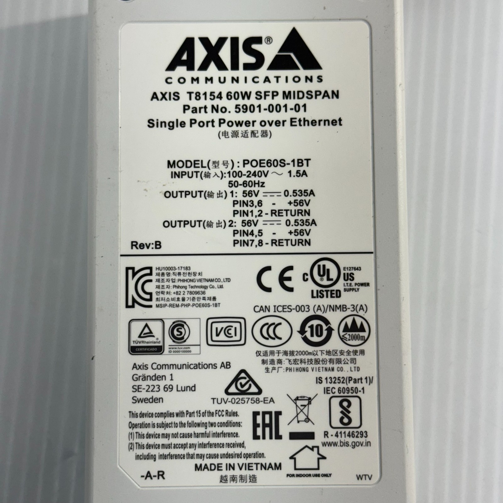 Lot of 7 Axis POE60S-1BT High Power PoE Injector Adapter 56V