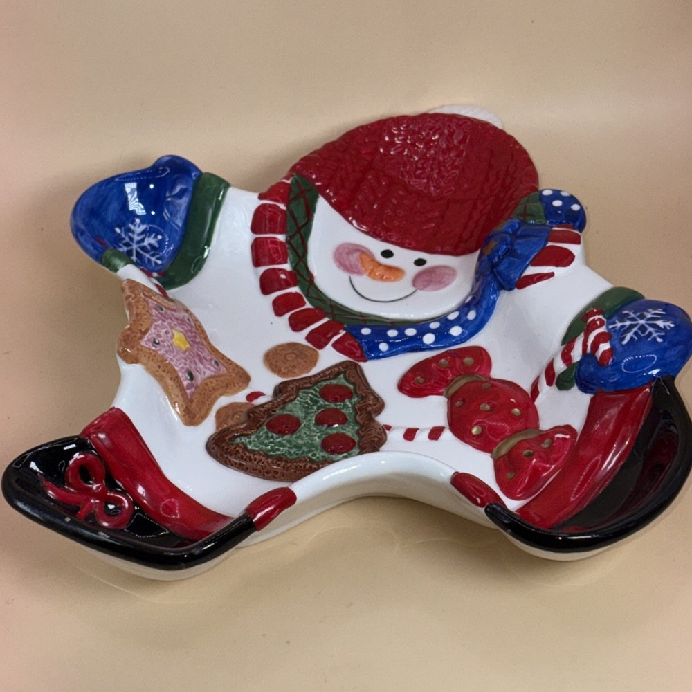 Ceramic Snowman Cookie Tray Vintage 1990
