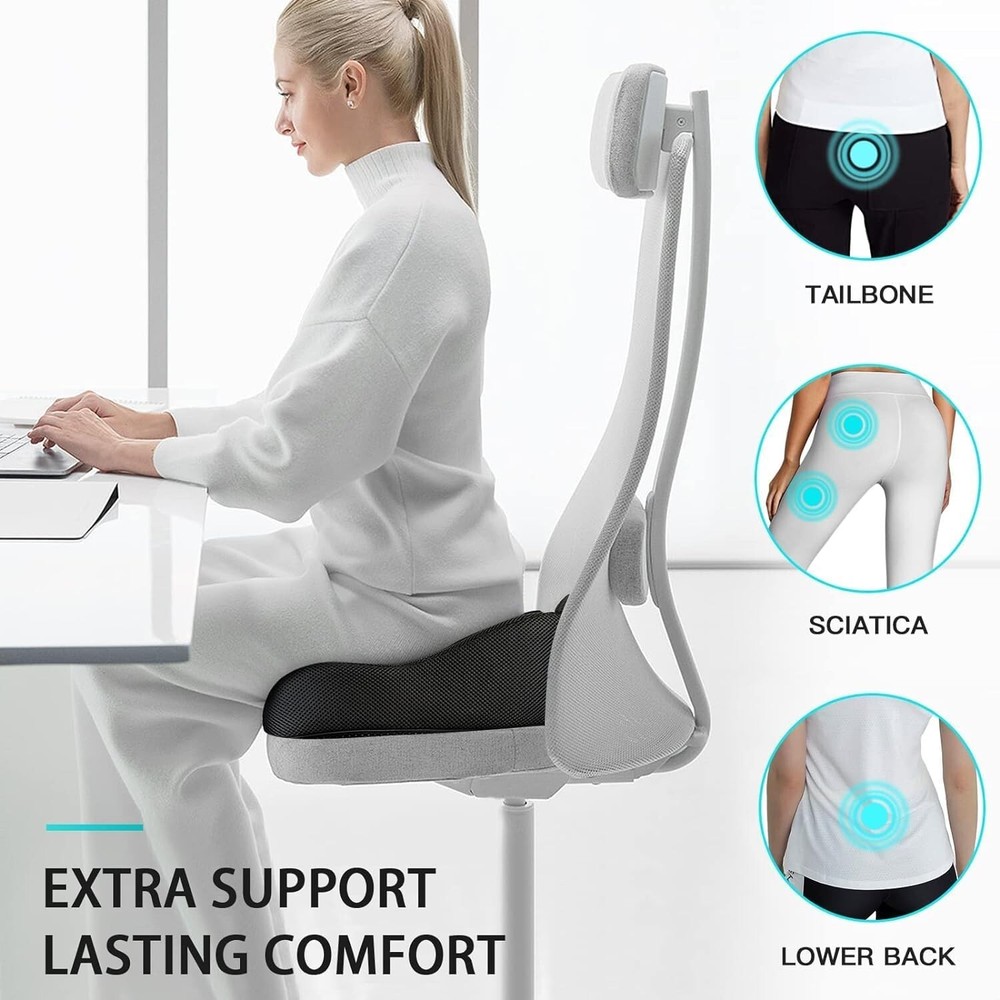 High-Density Memory Foam Seat Cushion for Sciatica Support & Comfort - Portable!