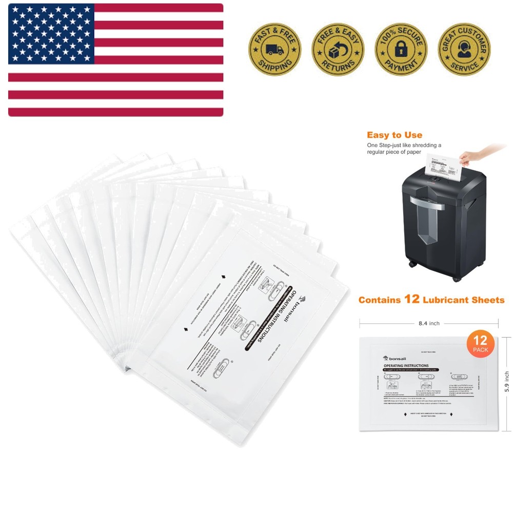 Paper Shredder Lubricant Sheets,12-Pack 8.4 x 5.9 inch/Piece