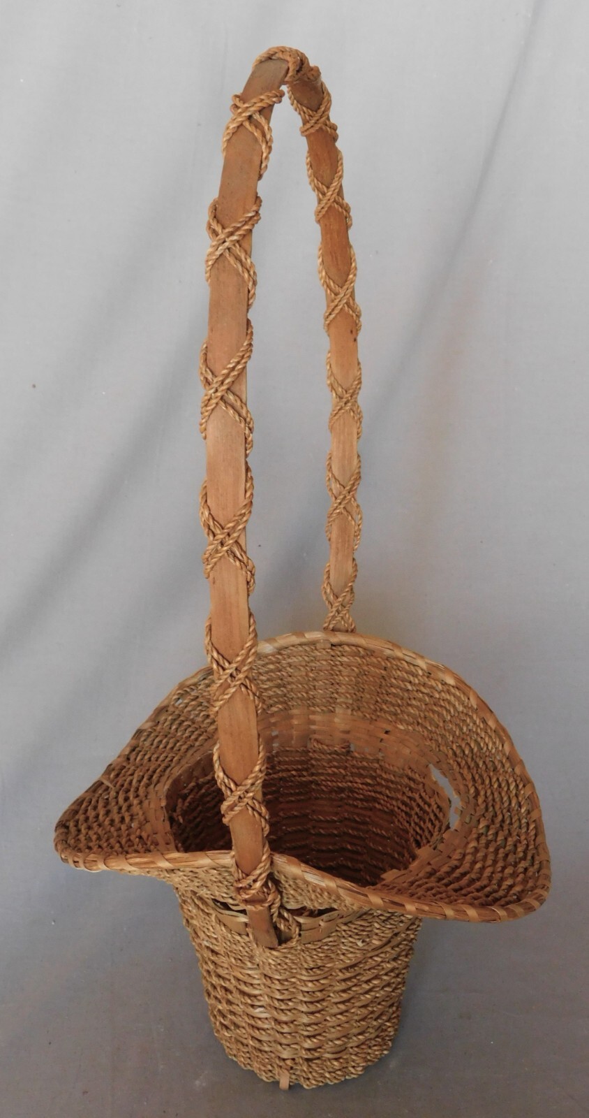 Penobscot Wabanaki Ash Splint Sweetgrass Flower Basket Swing Handle AAFA