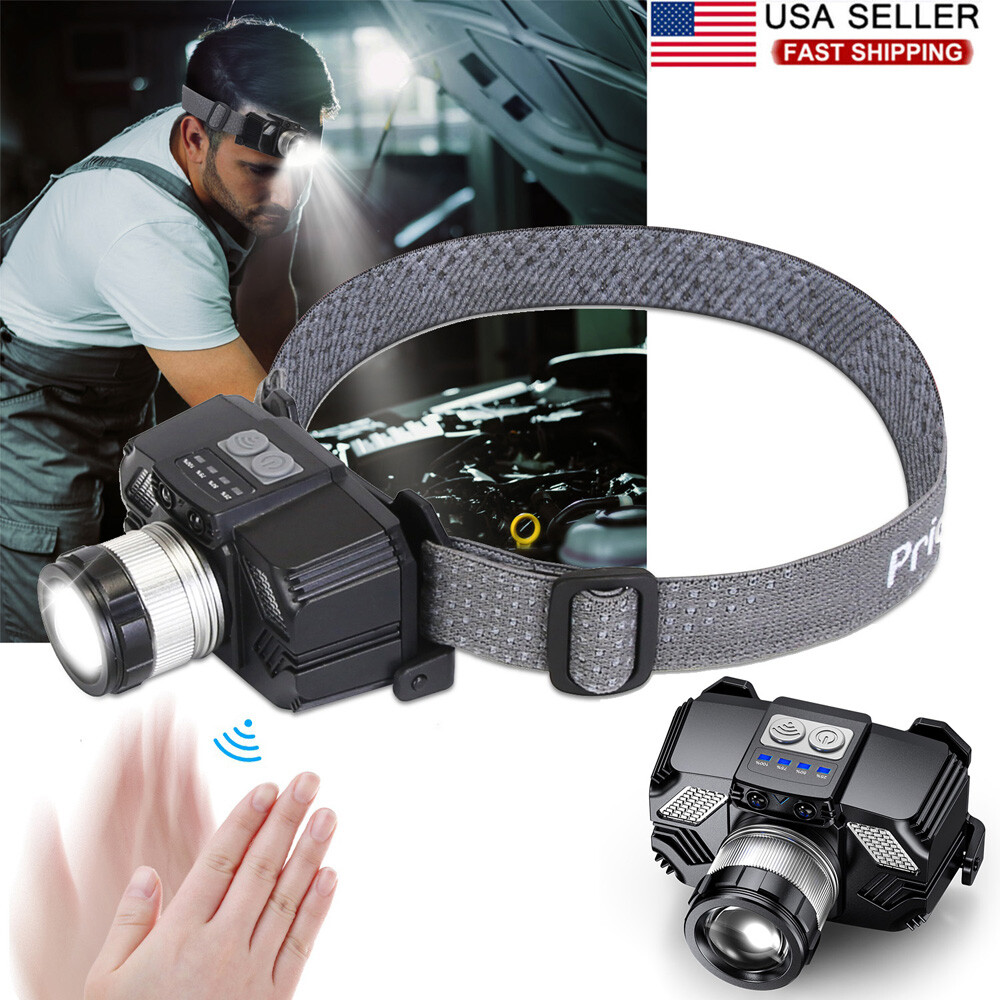 Zoomable LED Headlamp Adjustable Headlight Head Lamp Motion Sensor Flashlight
