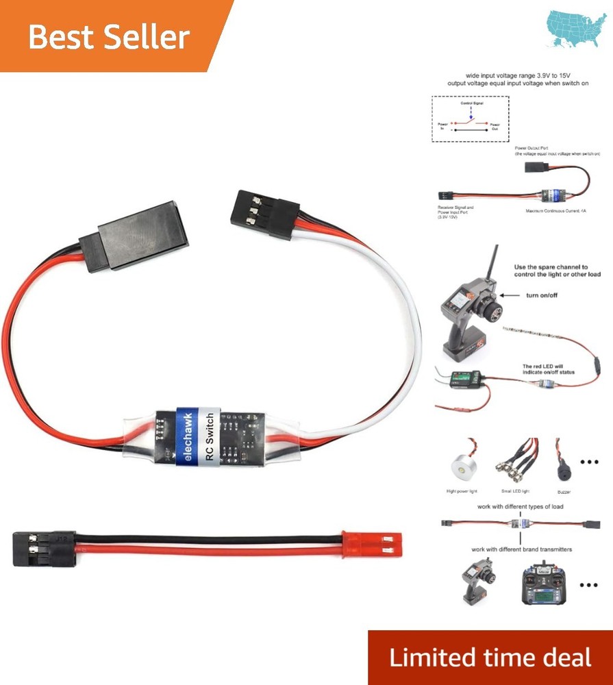 Lightweight RC Remote Controlled AUX Switch 4A - Easy Installation for Hobbyists