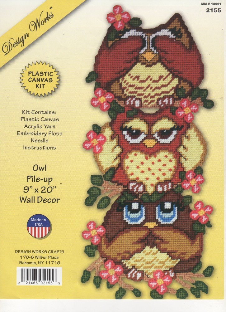 OWL PILE UP WALL HANGING 7ct  plastic canvas PATTERN  (#TF0416)