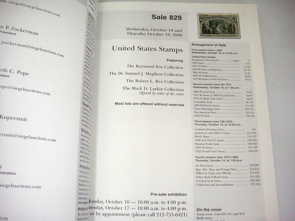 Siegel Stamp Auction Catalog 2000 w Prices Realized Raymond Fox Collection #829