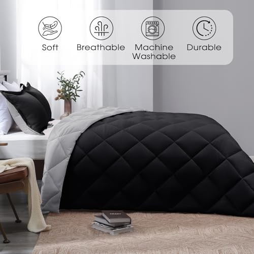 Comforter Set - Black Comforter Set Reversible Bed Queen 02 - Black/Grey
