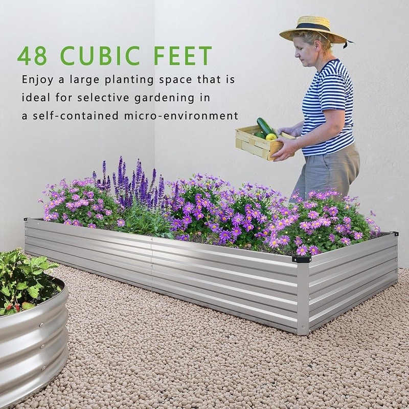 2PCS 12x4x1FT Galvanized Raised Garden Bed Kit Vegetable Boxes-Rectangle Box