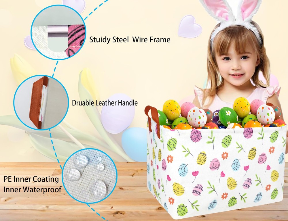 BOOHIT Rectangle Empty Easter Baskets Boy Large Toy Storage Bin Girls collaps...