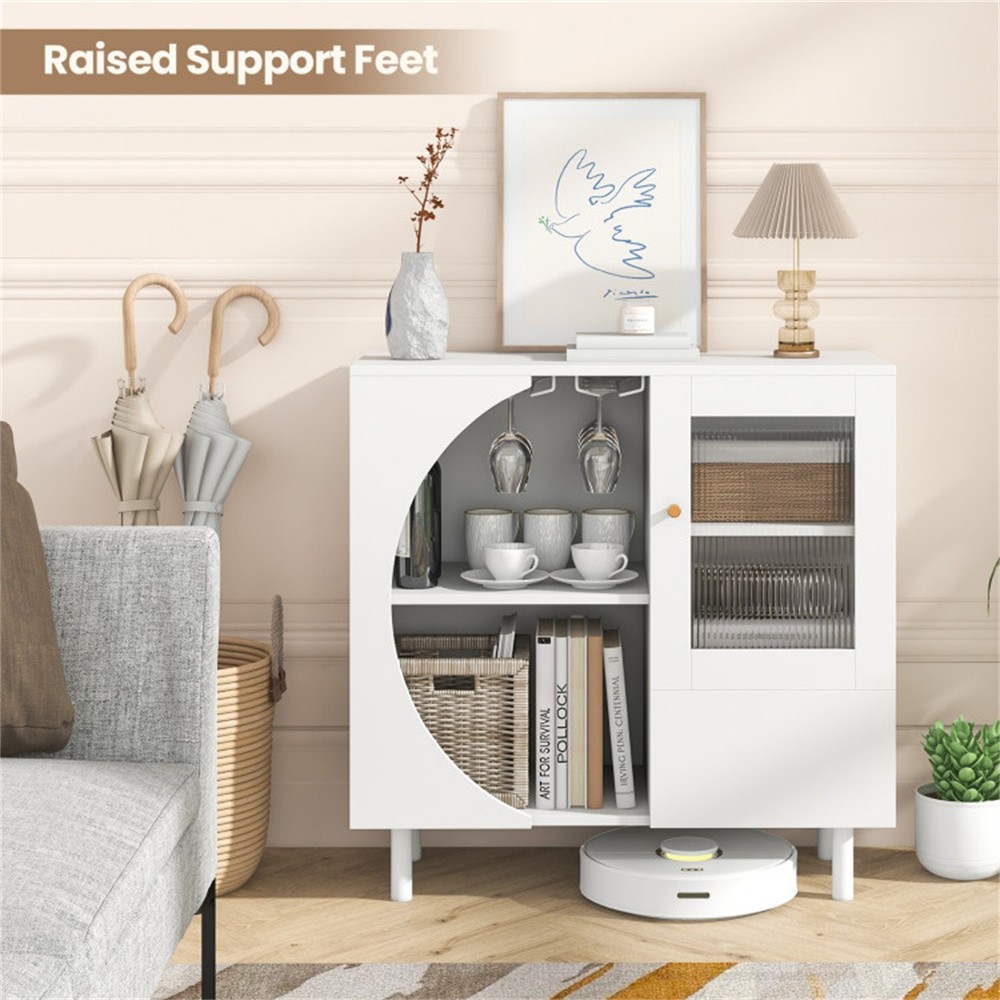 Buffet Sideboard Storage Cabinet with Drawer & Crescent-shaped Flap Versatile