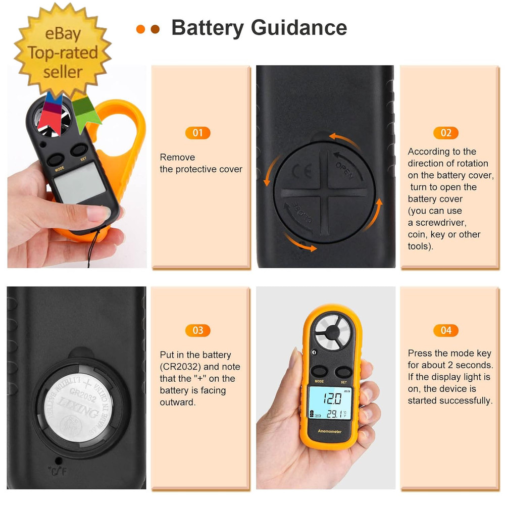 Anemometer Handheld, Light Weight Digital Wind Speed Meter, Wind Speed Temperatu