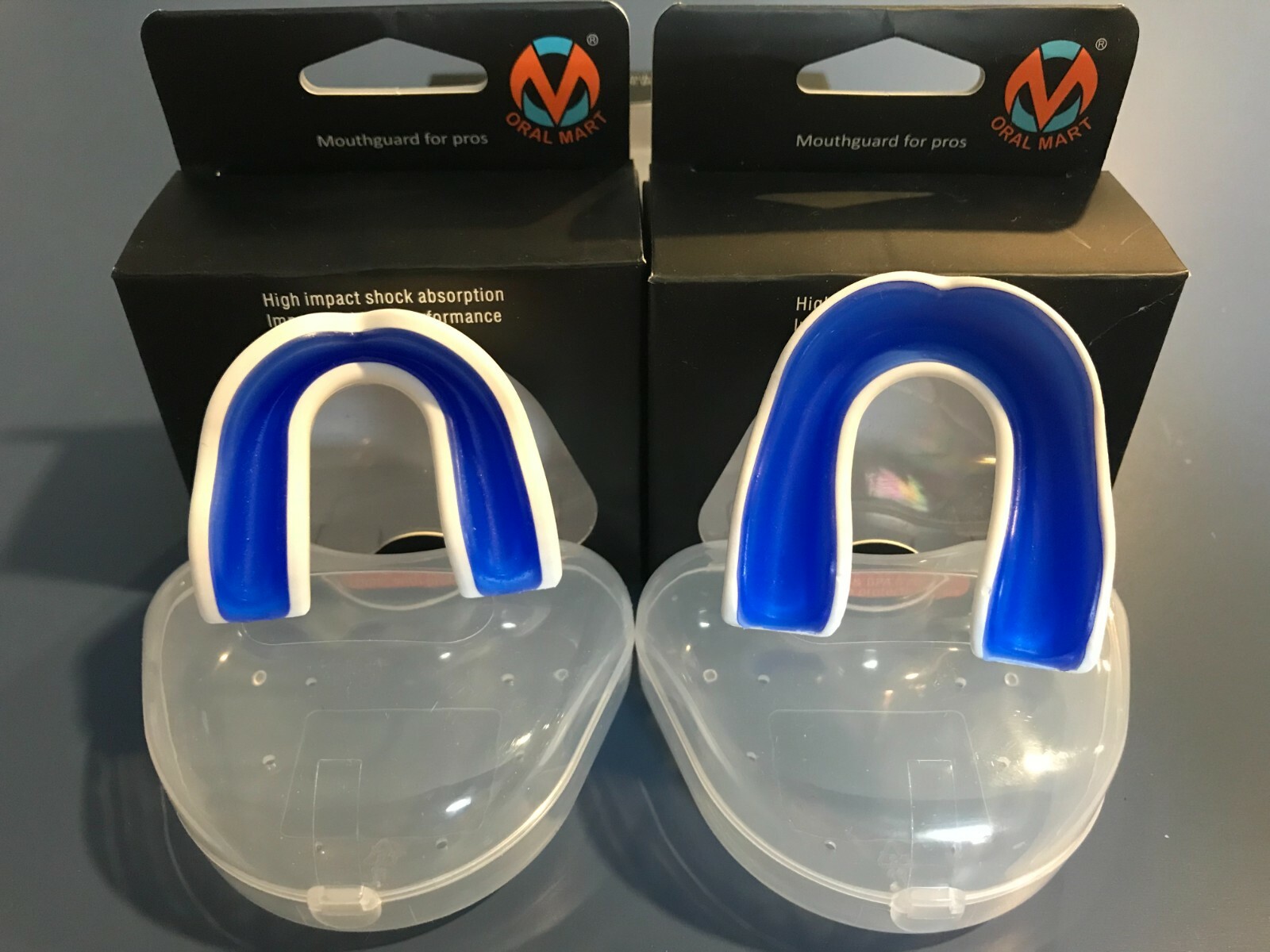 Oral Mart MMA BJJ Karate Flag Football Mouth Guard (White/Blue) with Free Case