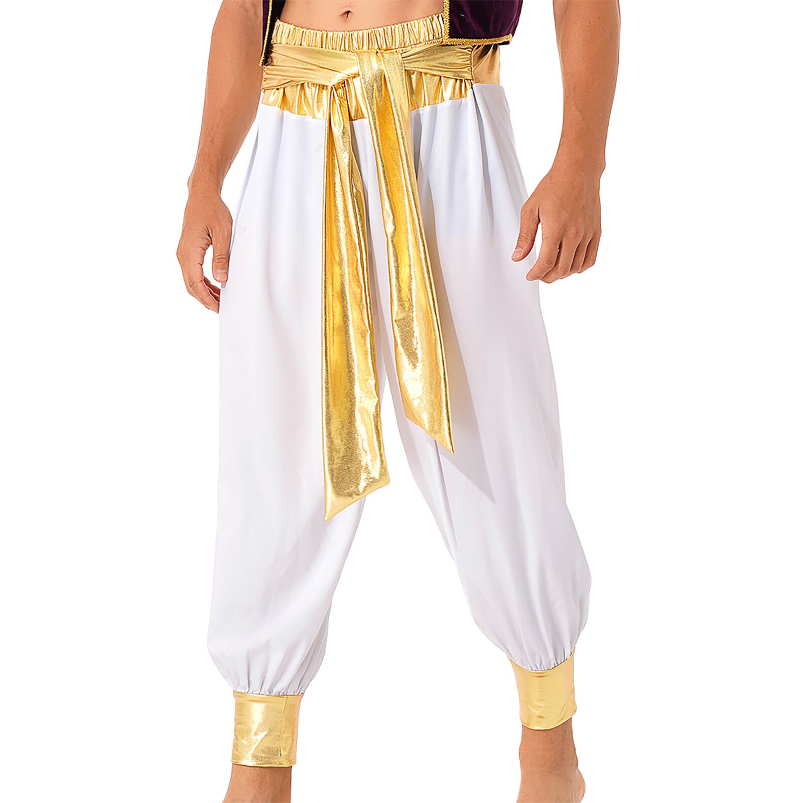 US YiZYiF Men Halloween Party Pants Arabian Prince Cosplay Trousers Carnival