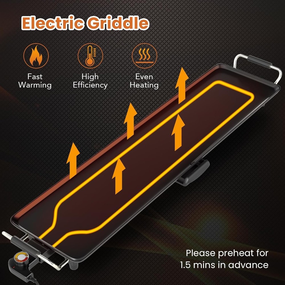 Electric Griddle, Extra Large Teppanyaki Grill with Adjustable Temperature..