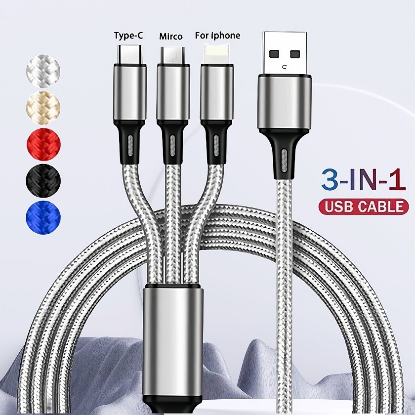 3in1 Fast USB Charging Cable Universal Multi Function CellPhone Charger Cord LOT