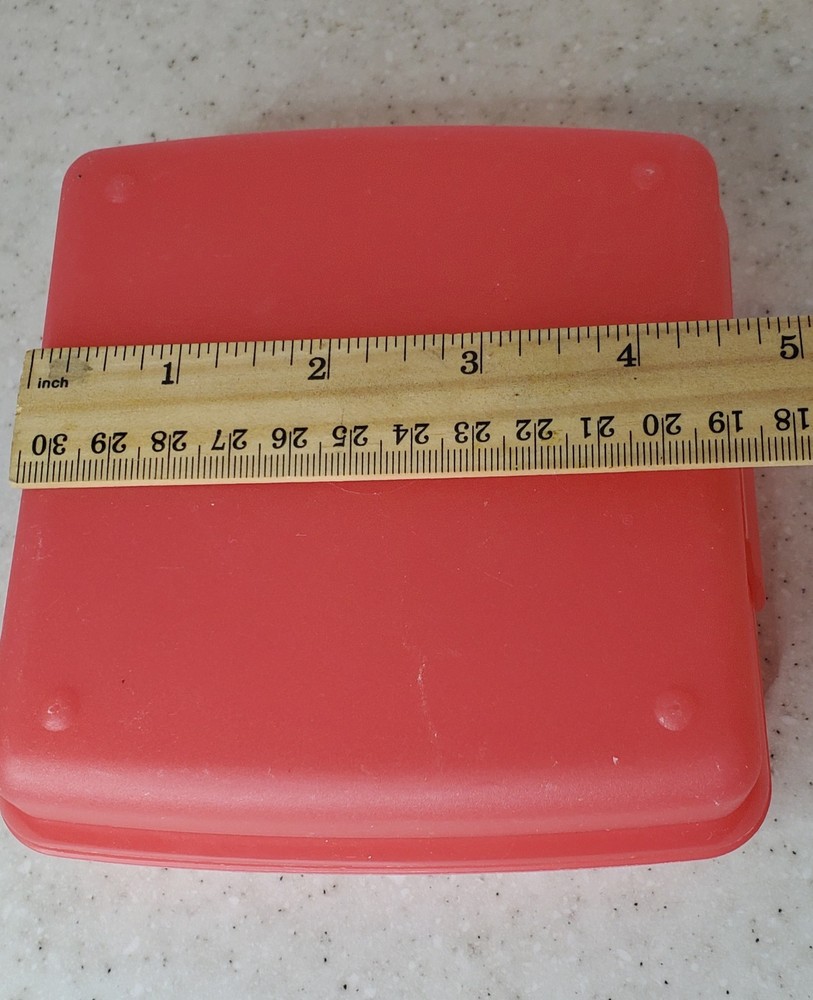 Tupperware Sandwich Keeper Light Red Square Lunch Box Container 4.5”