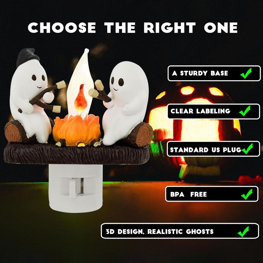 Ghosts Roasting Campfire Flicker Flame Night Light, Ghost Roasting Marshmallows